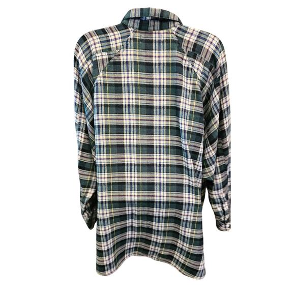 UO Brendan Green Drapey Flannel Christmas Button up shirt slub oversized S plaid - Picture 5 of 9
